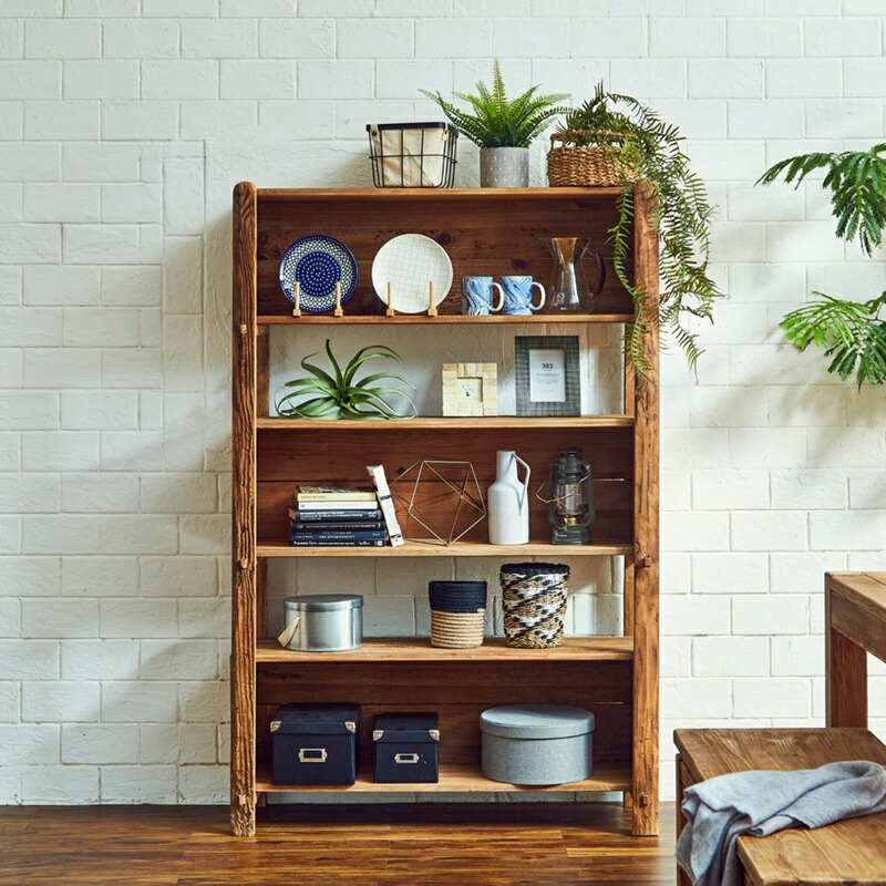 楽天市場】オープンラック 収納棚 ウッドラック 幅106cm 本棚 古材