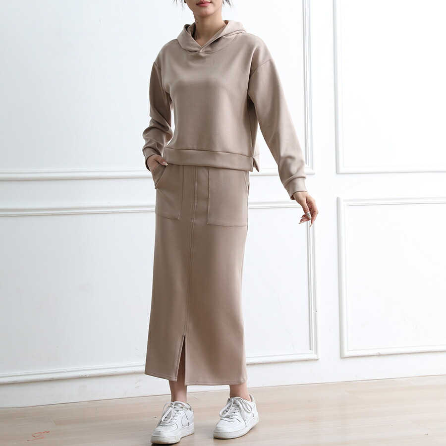 楽天市場】セットアップ パーカー スカートセット 前スリット ロング丈