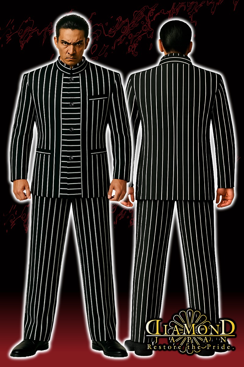 楽天市場】マオカラースーツ ブラック×ホワイトストライプ柄 ヤクザ