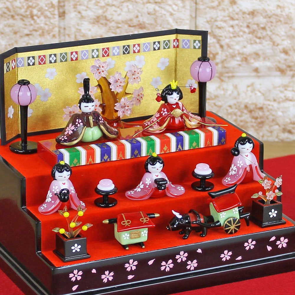 楽天市場】ガラス細工 雛人形 ひな人形 コンパクト 雛 (桜舞い雛 三