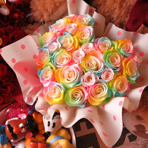 楽天市場】プリザーブドフラワー レインボーローズ 20cm×30cm ケース