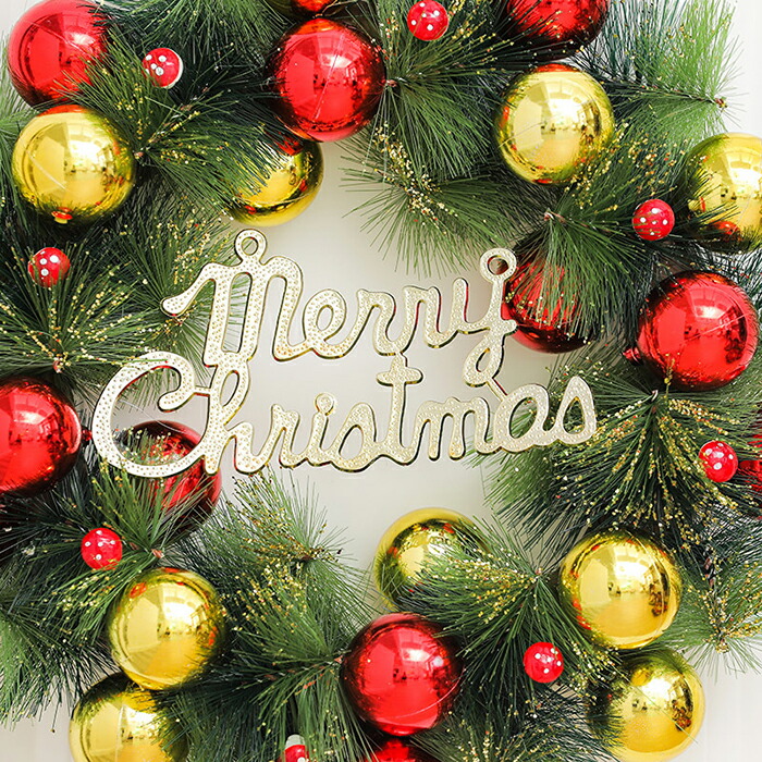 楽天市場】クリスマスリース 40cm クリスマス ベル ボール リボン付き