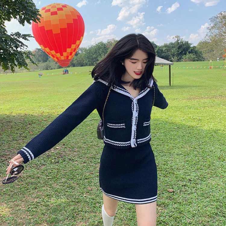 楽天市場】ニット セットアップ セーラー風 ニットカーディガン ミニ