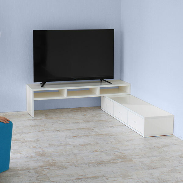 楽天市場】テレビ台 白 伸縮 ローボード ホワイト 鏡面 コーナー 変形