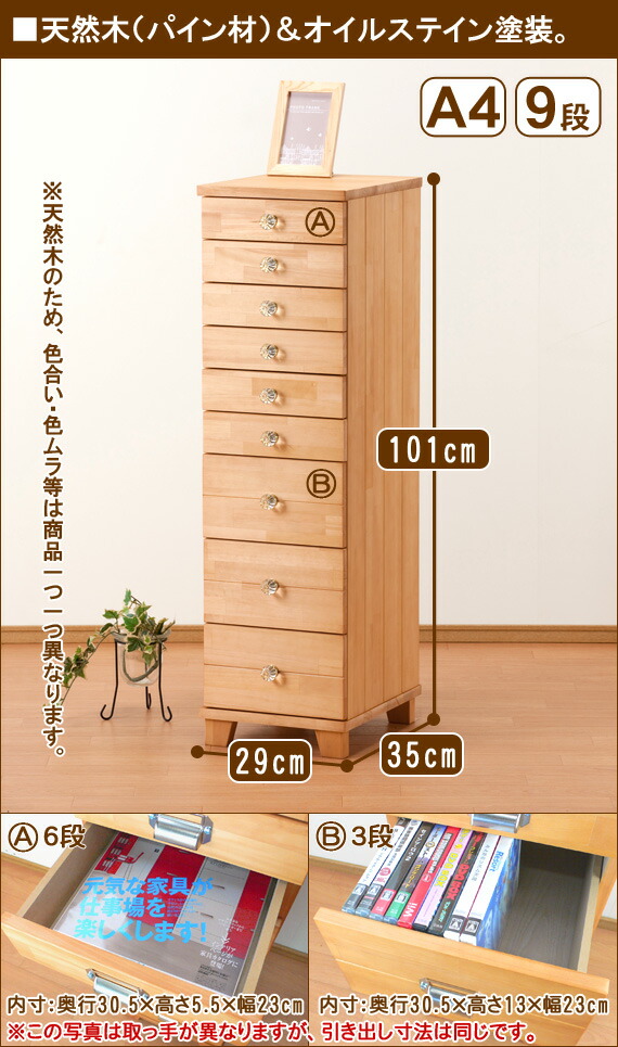 楽天市場】多段チェスト A4 カラフルチェスト 9段 書類 引き出し 木製