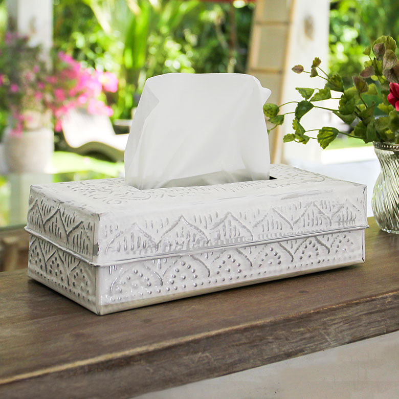 楽天市場】アルミ製ティッシュケースボックス ホワイト バリ雑貨