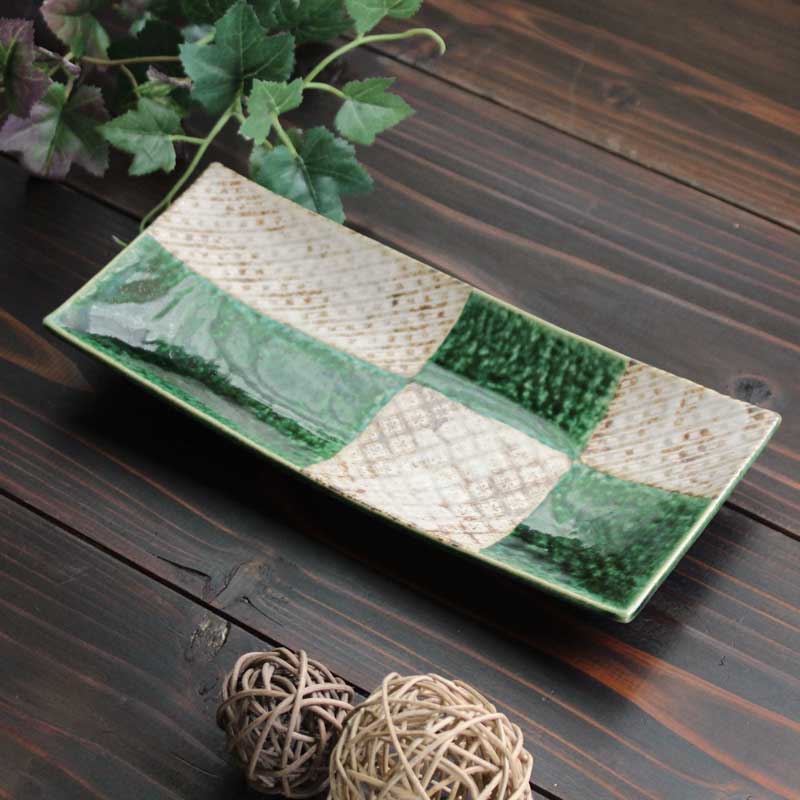 楽天市場】織部小紋 長角皿 27×12cm 和食器 食器 角皿 焼物皿 プレート