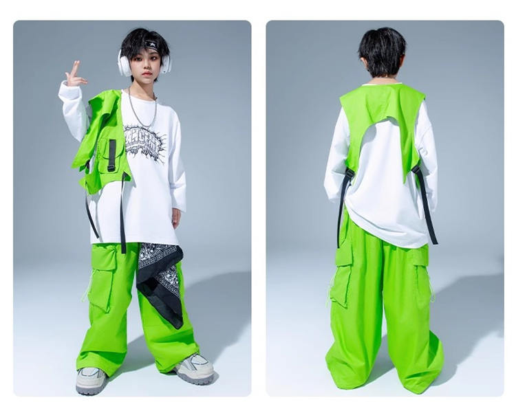 楽天市場】緑 黄 ベスト ヒップホップ キッズ ダンス衣装 セットアップ