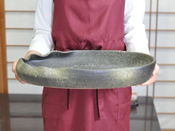 楽天市場】【信楽焼】 窯肌変形小判水盤16号 幅48cm×奥行き32cm×高さ