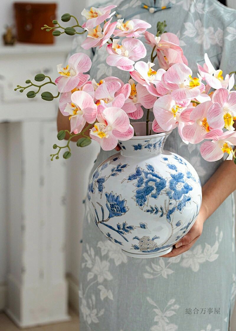 楽天市場】花瓶 シノワズリ風 フラワーベース 丸型 長型 セラミック