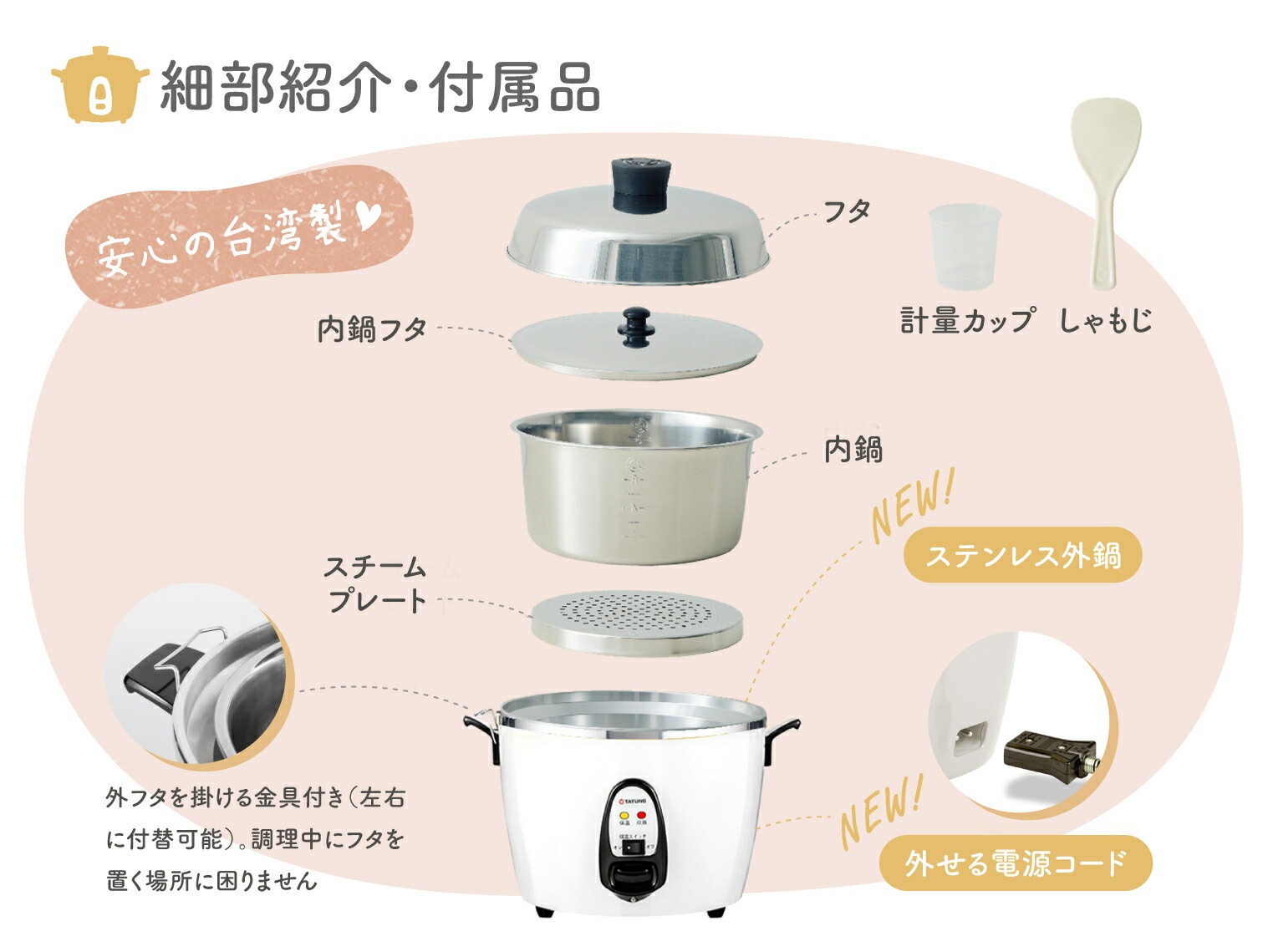 大同電鍋 10人用 Lサイズ ホワイト 大同電鍋 大同坊やロゴ版 パール