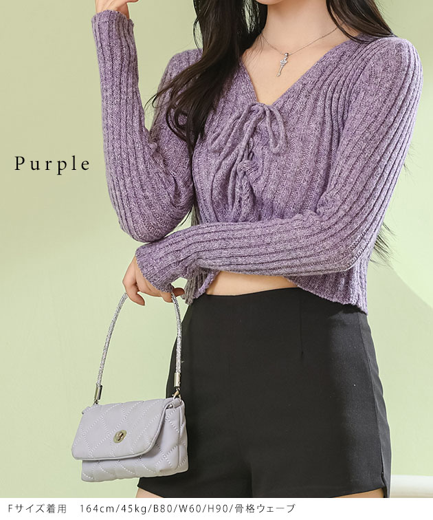 楽天市場】Vネック レースアップ コンパクト リブ ニット プルオーバー