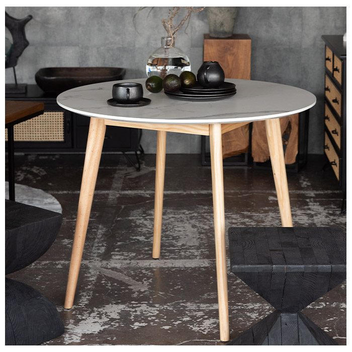 楽天市場】《東谷》ダイニングテーブル 直径90 丸 円形 大理石調 石目