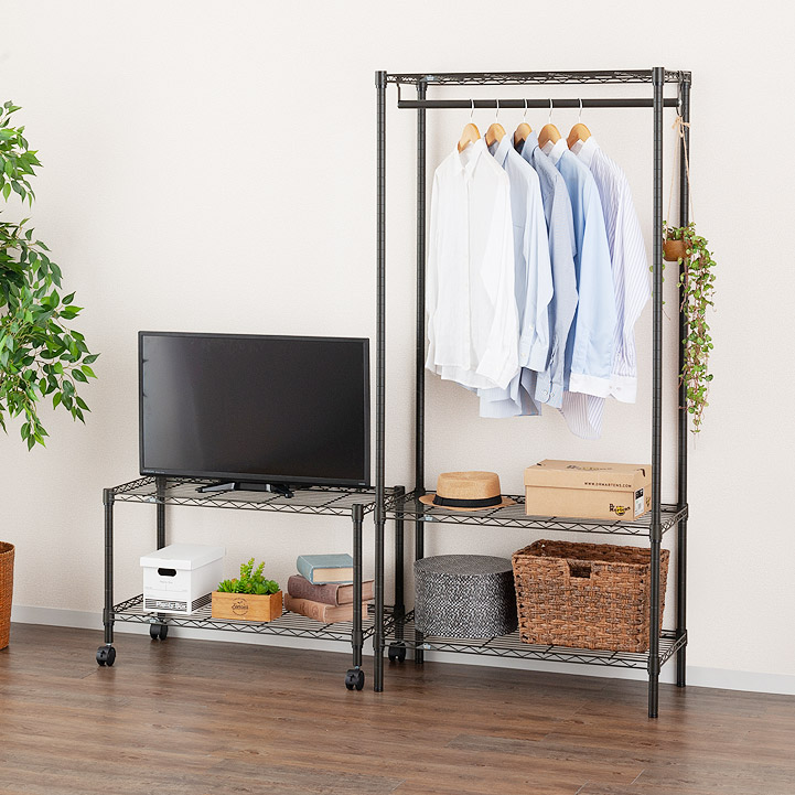 楽天市場】【ハンガーラック＆テレビ台セット】黒 ラック スチール