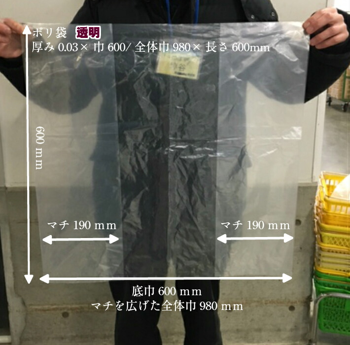 楽天市場】【5%OFF】透明 ポリ袋 厚0.03x巾600/全体巾980x長さ600mm