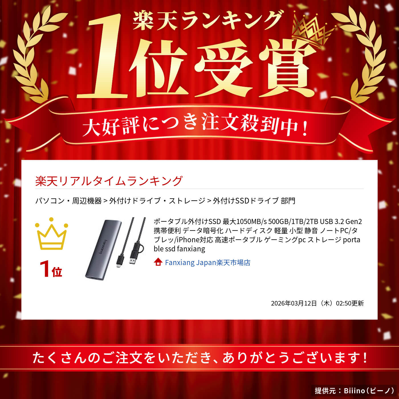 楽天市場】ポータブル外付けSSD 最大1050MB/s 500GB/1TB/2TB USB 3.2