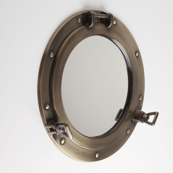 楽天市場】丸鏡 開閉式 丸窓 真鍮 壁掛け 壁面取り付け ミラー古色