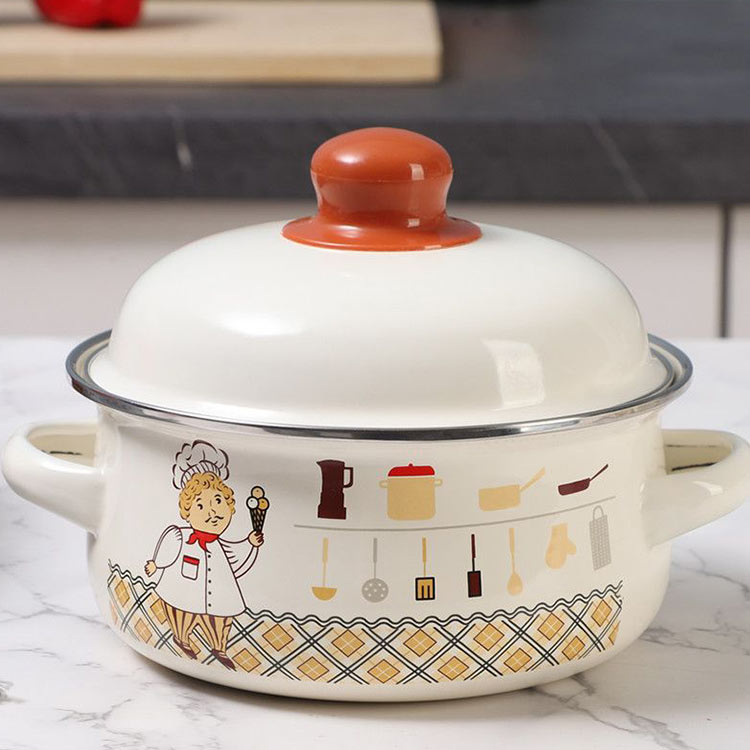 楽天市場】16cm ホーロー鍋 両手鍋 深型 ふた付き IH対応 ガス火 花柄