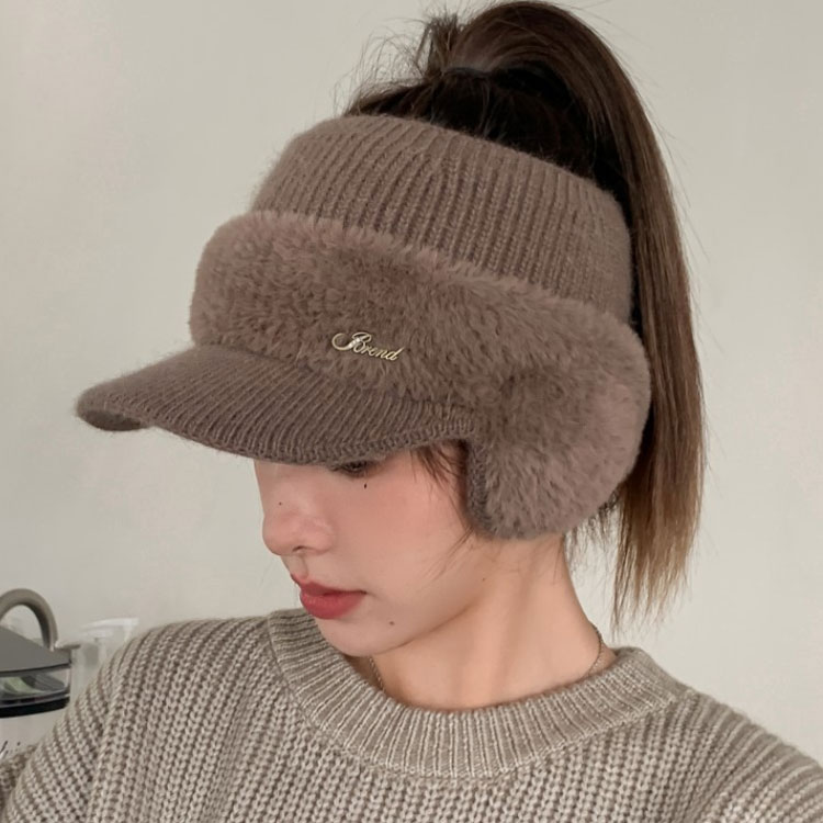 楽天市場】レディース キャップ 帽子 耳当て付きニットサンバイザー