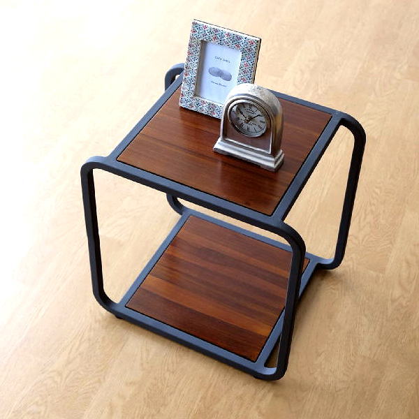 楽天市場】キューブボックス チーク材 無垢材 アイアン サイドテーブル