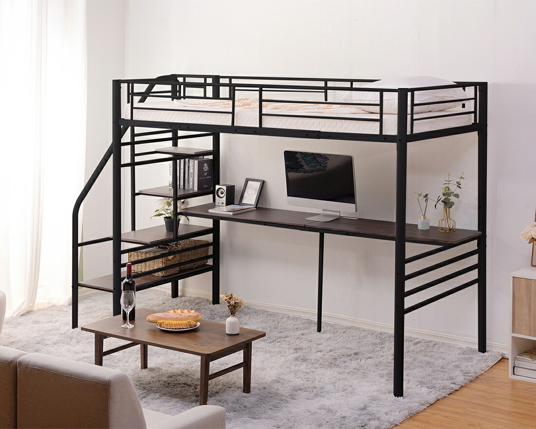 楽天市場】【SS限定お得クーポン】ロフトベッド 階段付き パイプベッド