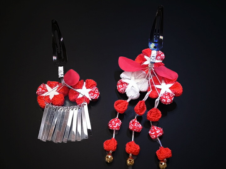 楽天市場】七五三 髪飾り 三歳 七歳 日本髪 つまみ細工 赤 花 2個