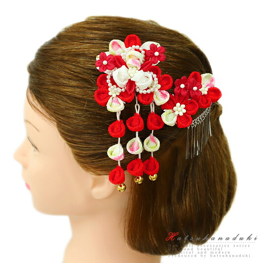楽天市場】七五三 髪飾り 三歳 七歳 日本髪 つまみ細工 赤 花 2点