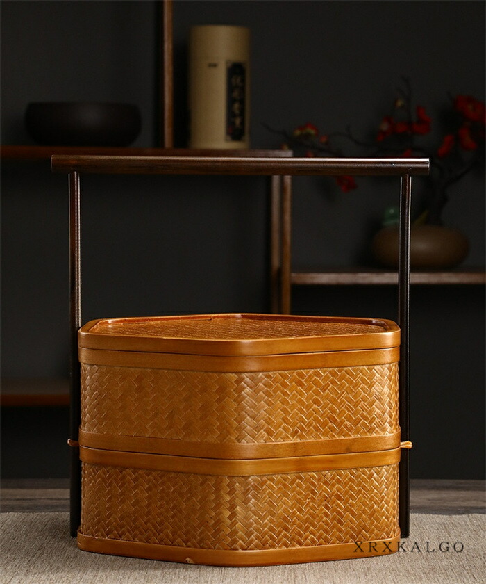 楽天市場】【時間限定全品10%OFF】竹かご 竹 2段 蓋付きバスケット