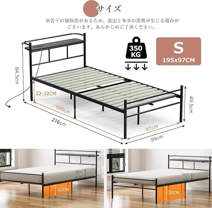 楽天市場】ベッドフレーム シングル パイプベッド 2口コンセント＆USB