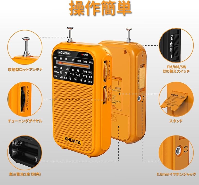 楽天市場】D220ラジオ 小型 AM/FM 短波ラジオ ワイドFM対応 携帯ラジオ
