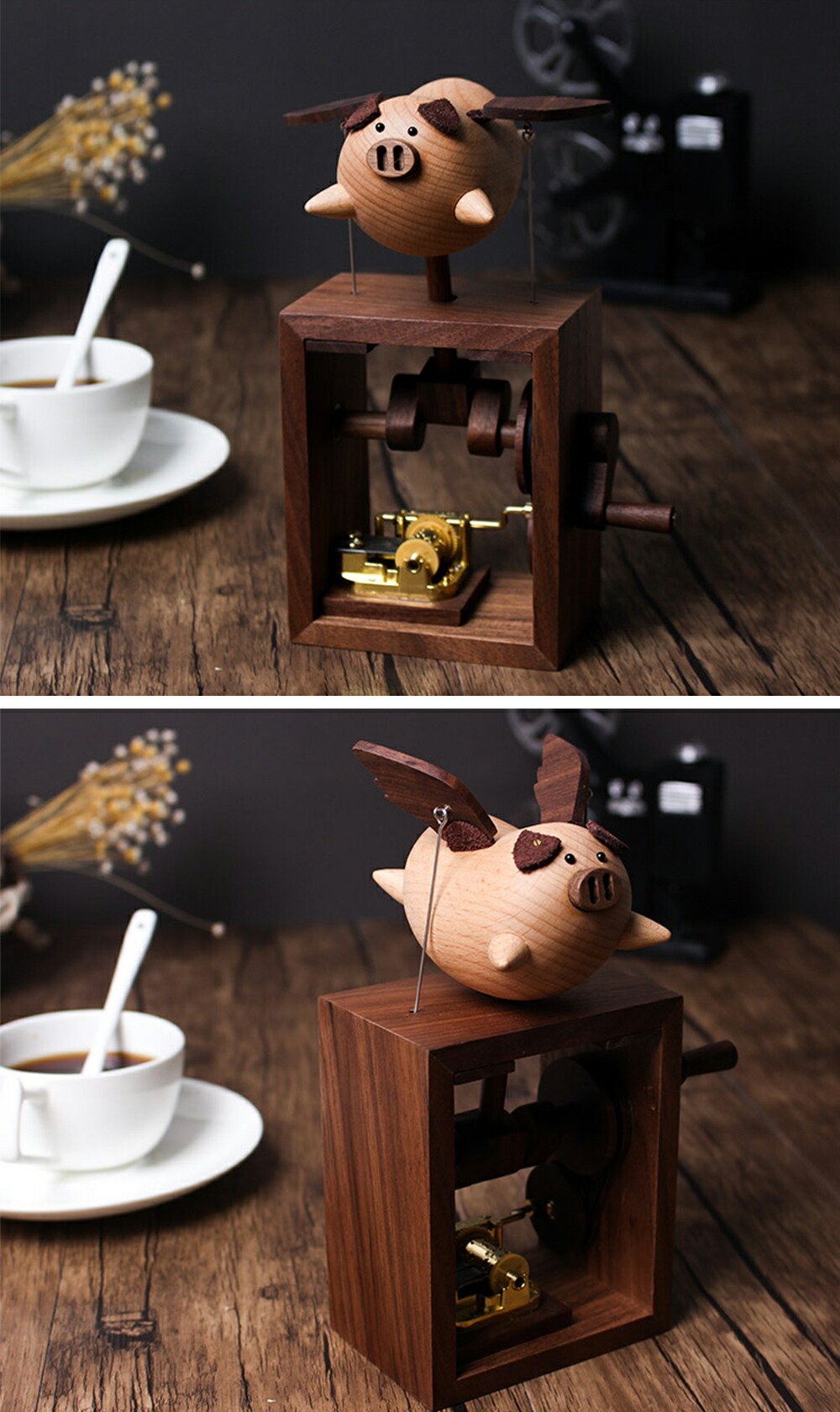 楽天市場】贅 木製 オルゴール 手回し 手動式 豚 ぶた Monkey 牛 銘木