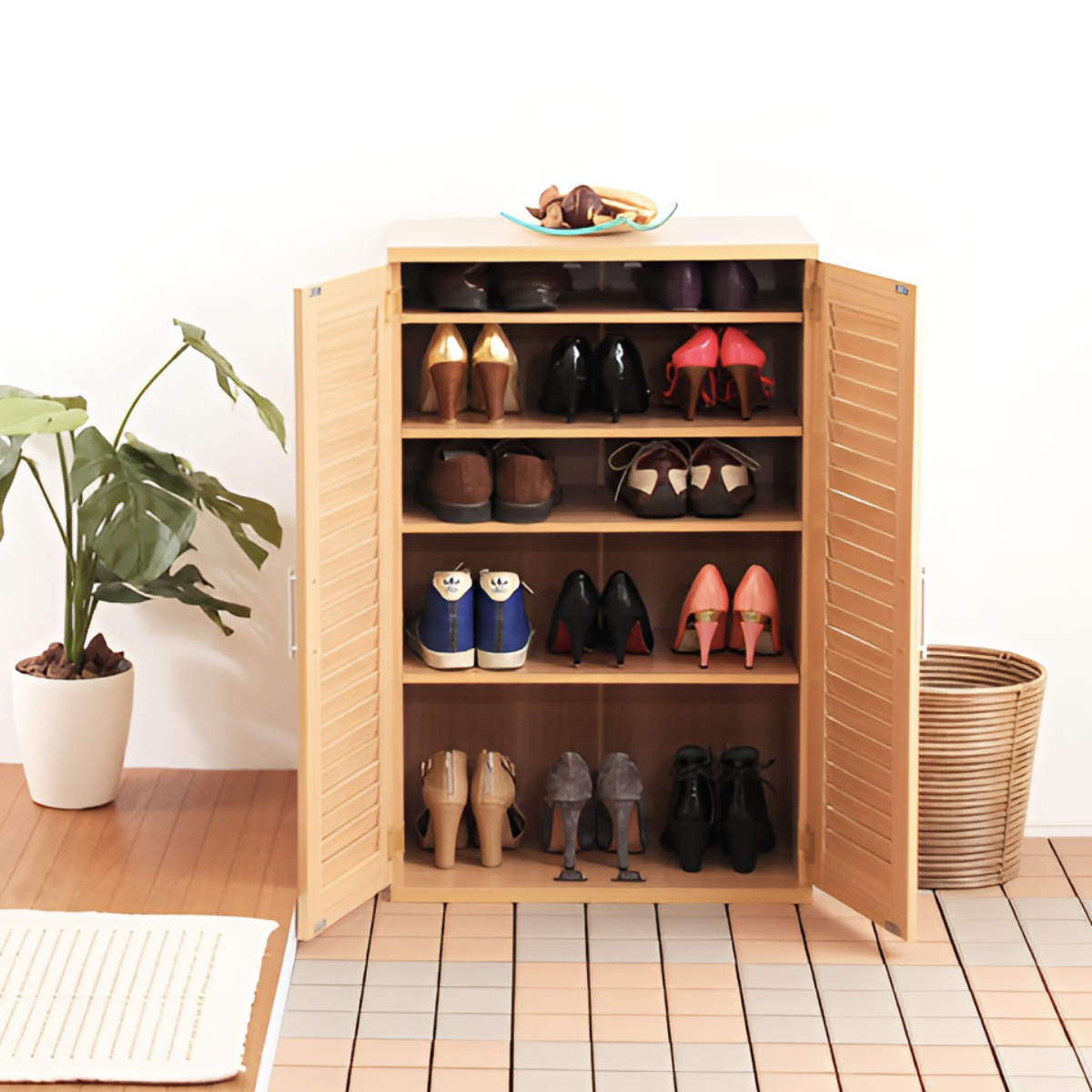 楽天市場】ルーバー扉 シューズボックス 幅60cm 最大21足収納可能 木製