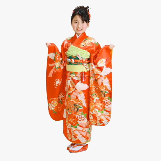 楽天市場】七五三 着物 7歳 フルセット レンタル 女の子 〔朱色 つづみ