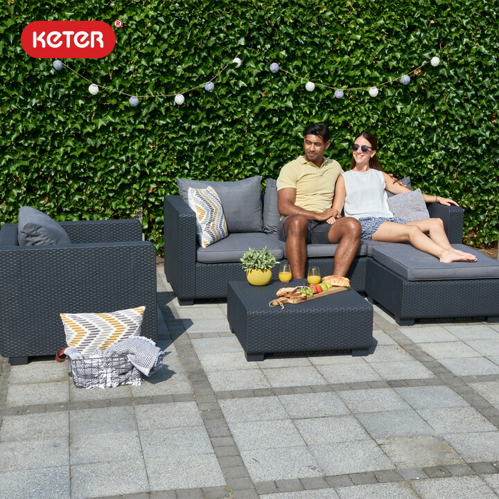 楽天市場】ガーデンソファ ラタン調 おしゃれ ひじ付き「4点セット 3人