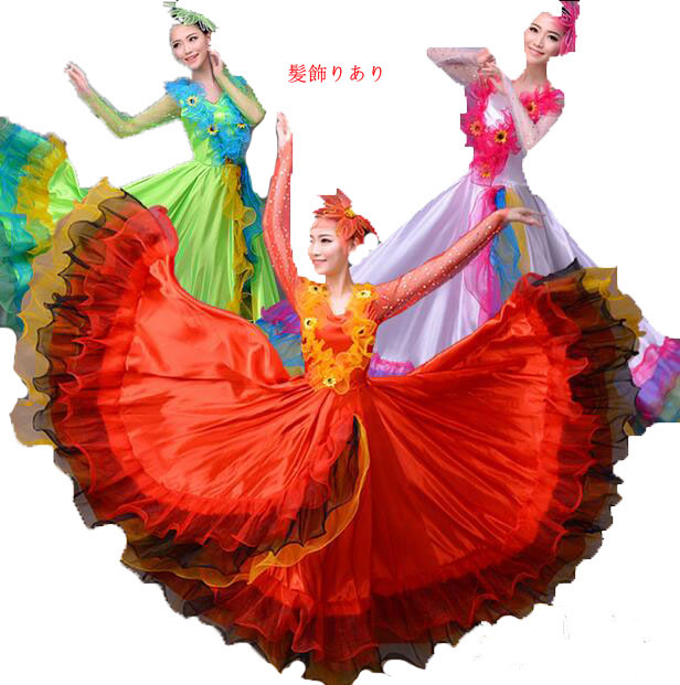 楽天市場】社交ダンス衣装 4色髪飾り付 モダンドレス ロングワンピース