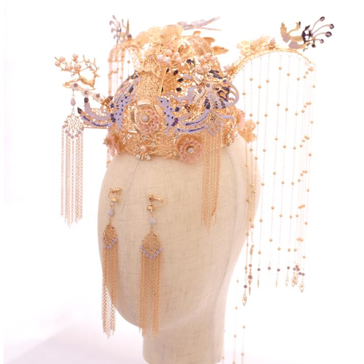 楽天市場】中華風髪飾りセット 王冠ティアラー イヤリングセット