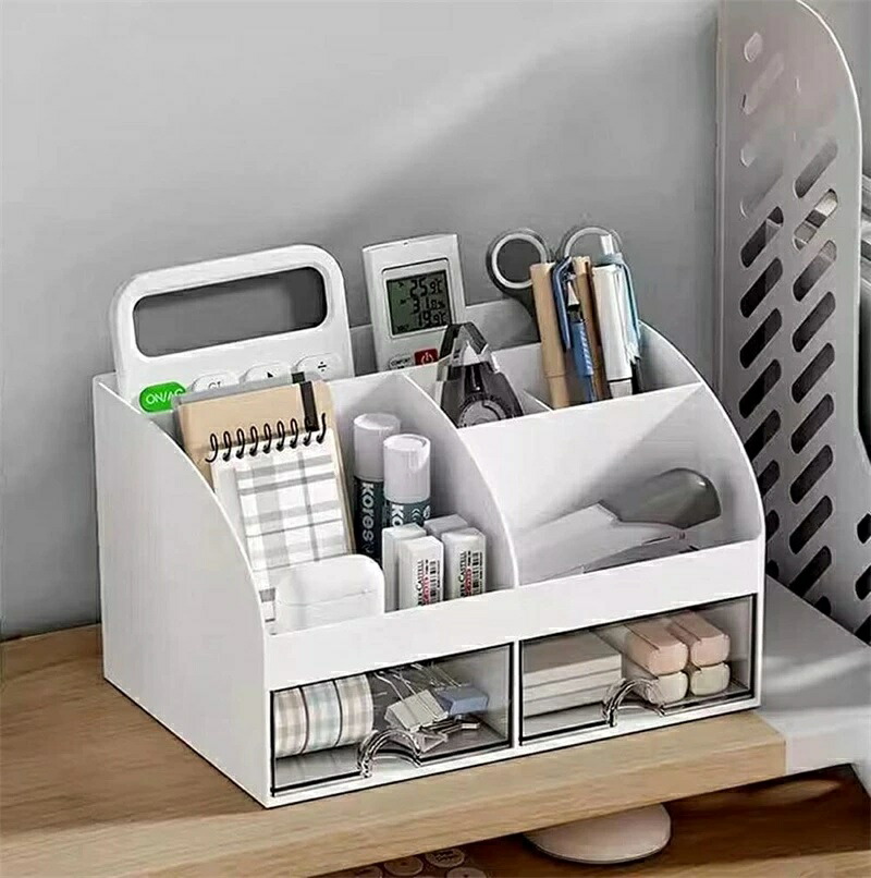 楽天市場】卓上ペンスタンド 大容量ペンホルダー 6格仕切り 引き出し