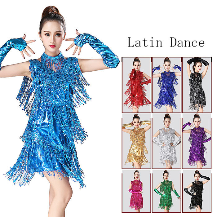 楽天市場】ラテンダンス衣装 ラテンドレス フリンジ スパンコール 社交