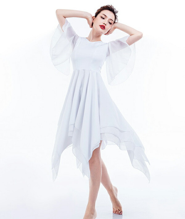 楽天市場】ラテンダンス 衣装 ワンピース 3色 白 黒 赤 無地 フレア袖