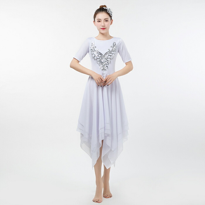 楽天市場】ダンス 衣装 ワンピース 白 5分袖 レディース 社交ダンス