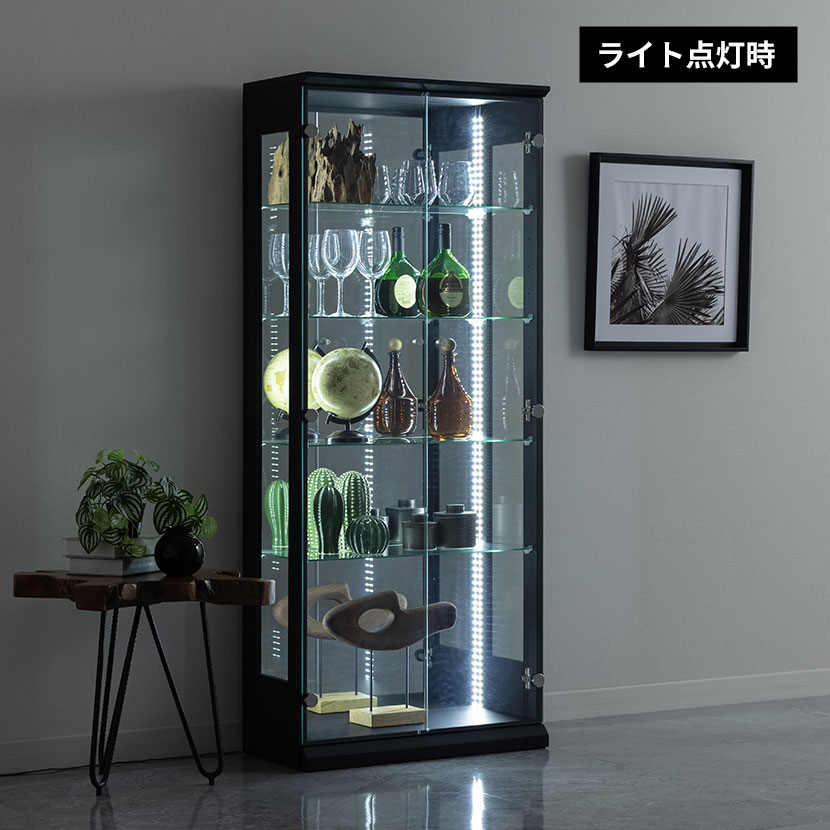 高級家具 passionブランド 縦型 カップポード 飾り棚 照明付 背面鏡棚5