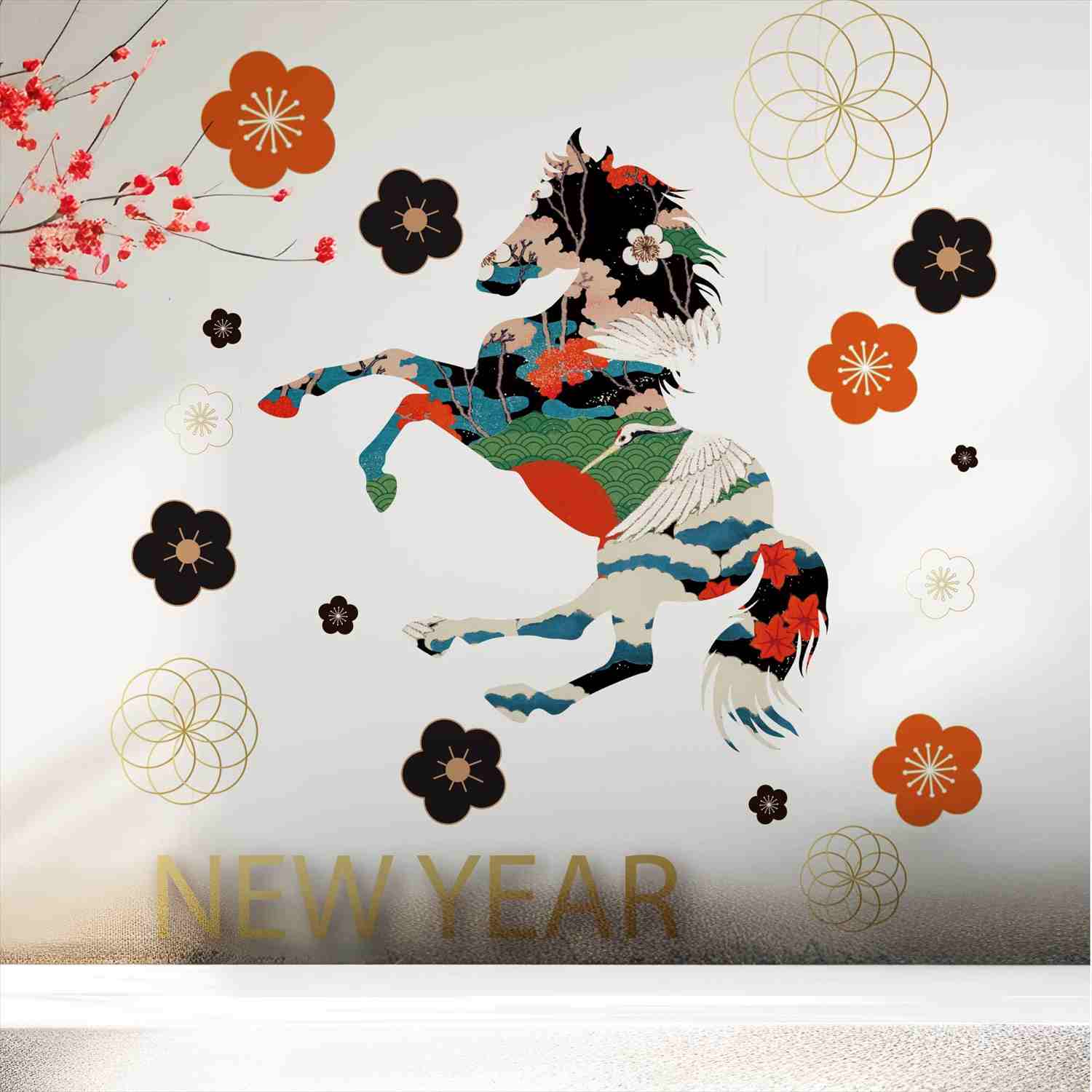 楽天市場】3sizeから選べる！お正月ウォールステッカー 2026 干支 うま