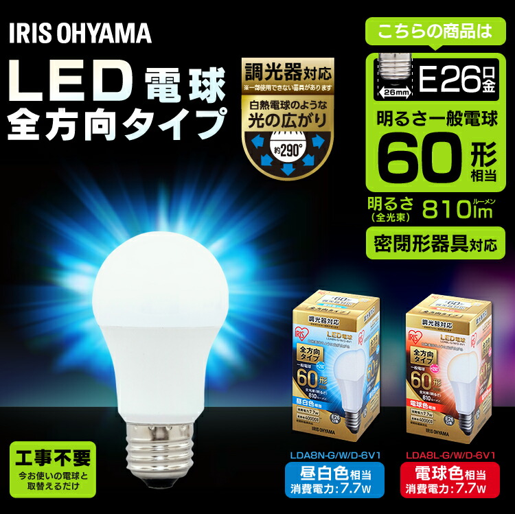 楽天市場】【2個セット】LED電球 E26 60W アイリスオーヤマ 調光器対応