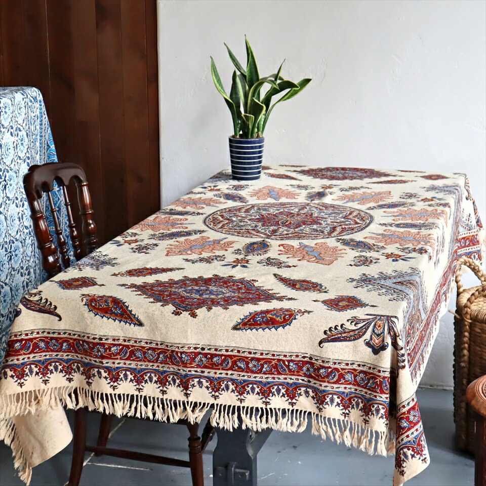 楽天市場】ペルシャ更紗・イラン手染め布/190x130cm テーブルクロス