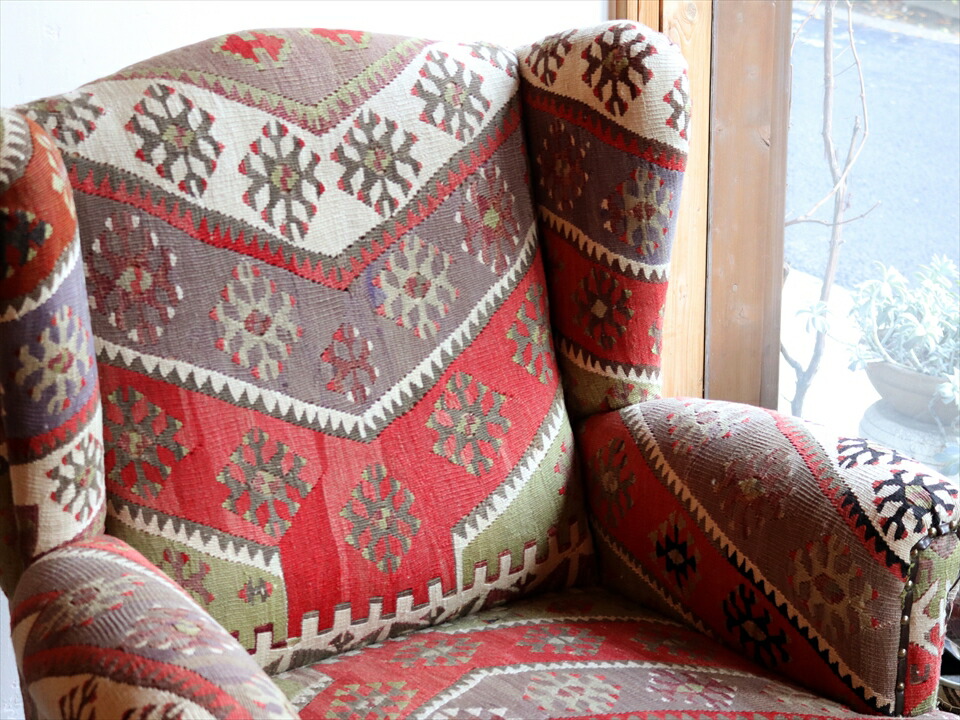 楽天市場】オールドキリム木製アームチェア H100×W86×D78cm シワス