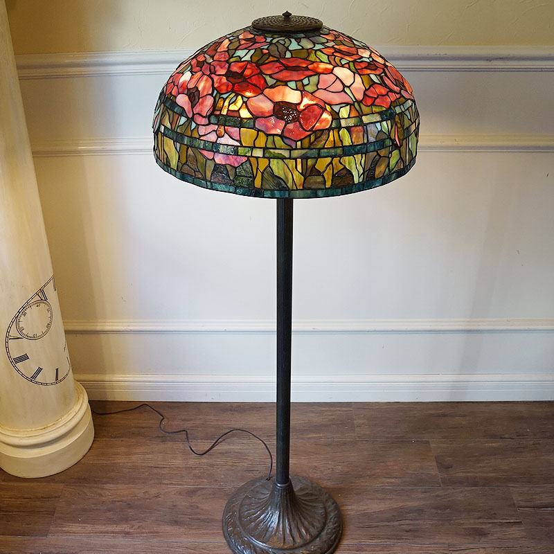 イタリア製　花柄　イエローグラスランプ3灯　ローズ　アンティーク　輸入品 Mackintosh（マッキントッシュ） ステンドグラス ランプ スタンド ES