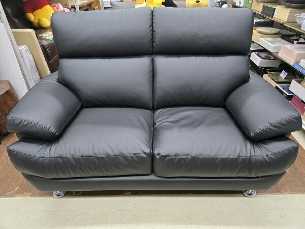 楽天市場】【中古品】 ソファー 2人掛け 合皮 黒 ブラック ○YR-17556