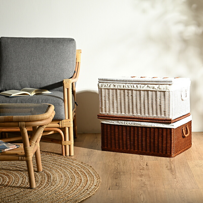 楽天市場】収納ボックス バスケット 蓋付き 収納 ラタン 籐 内布付き