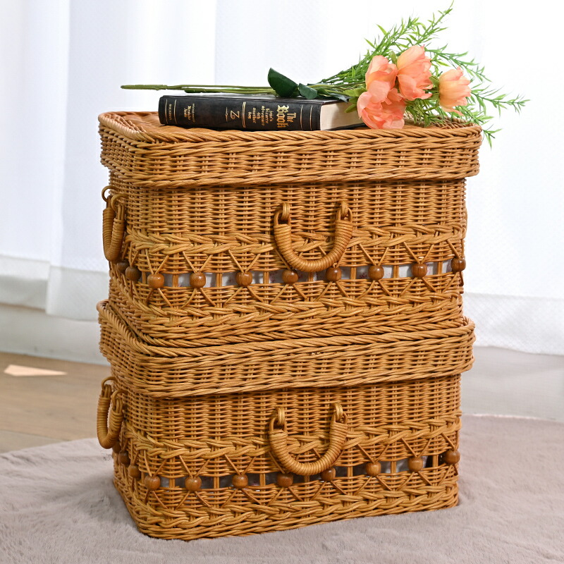 楽天市場】ラタンバスケット 蓋付き 籐かご ラタン 内布付き おしゃれ