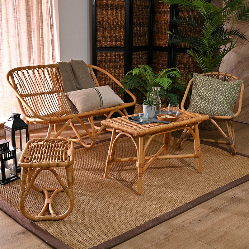 楽天市場】皮付きラタンスツール ラタンチェア オットマン アジアン 籐